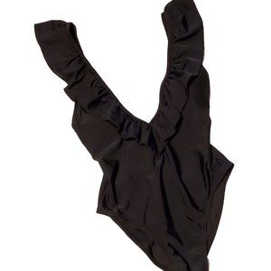 Black Ruffled V-Neck One Piece